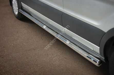 Stainless steel side bars with checker plate steps - Ford Transit (2014 - 2019)