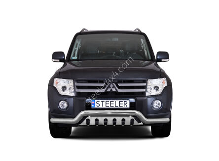 Front cintres pare-buffle avec plaque de protection - Mitsubishi Pajero (2007 - 2015)