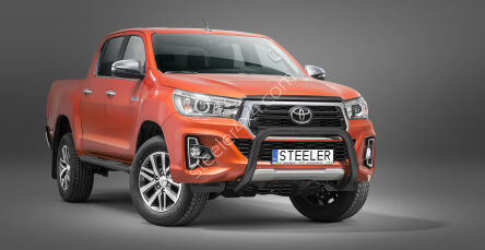 Orurowanie przednie bez poprzeczki CZARNE - Toyota Hilux (2018 - 2021)