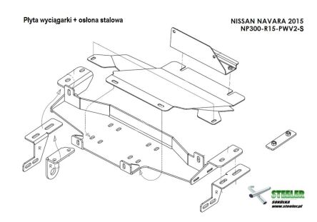 Hidden winch mounting plate with radiator's skid plate (steel) - Nissan Navara NP300 (2015 -)